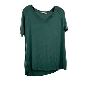 Double Zero Women's V-Neck Short Sleeve Sheer Top Green Size Small